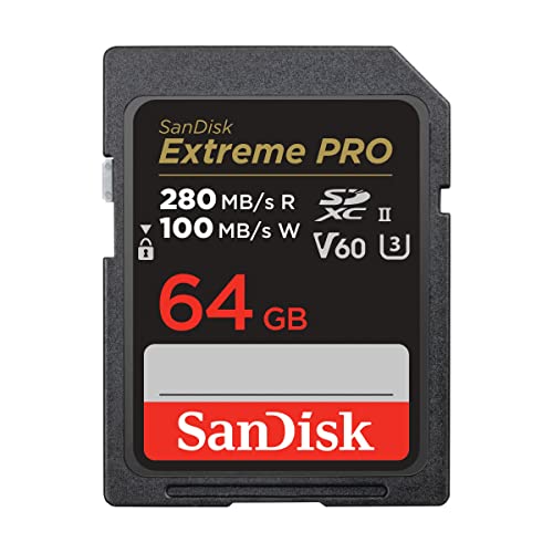 SanDisk Extreme PRO SDXC UHS-II Speicherkarte V60 64 GB (280 MB/s, 6K, 4K UHD, U3, C10, Rescue PRO Deluxe)