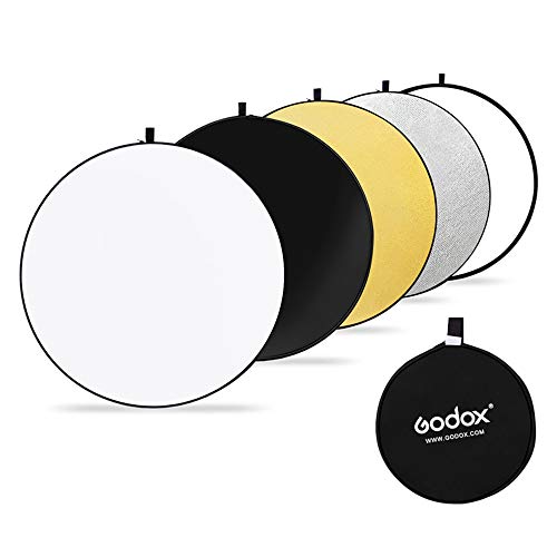 GODOX 110cm Rund Reflektor Tragbarer Multi Disk Licht-Reflektor 5 in 1 Faltbare Reflektoren Set mit Tragetasche Gold Silber weiß...