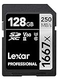 Lexar Professional 1667x SD Karte 128GB, Speicherkarte SDXC UHS-II, Bis zu 250 MB/s Lesen, Class 10, U3, V60, SD für Professionelle...