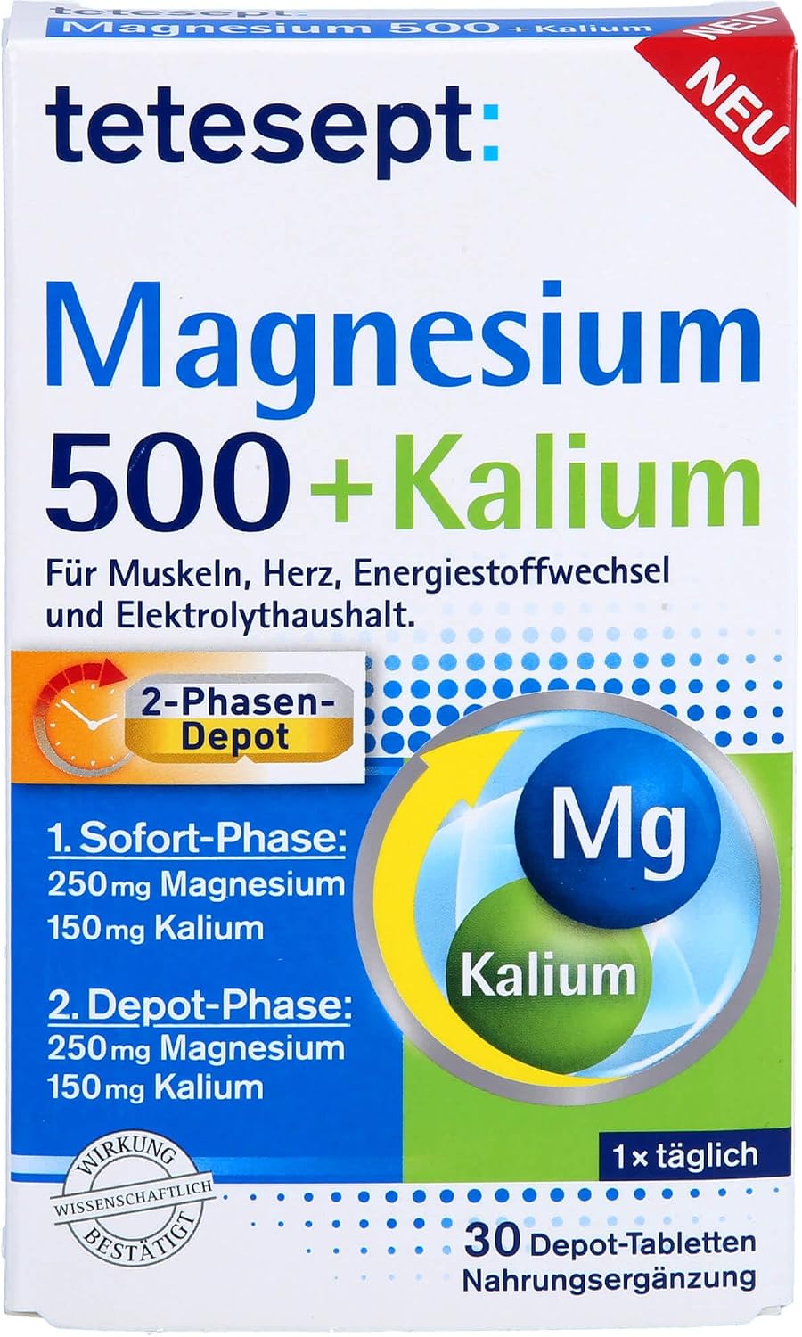 tetesept Magnesium 500 + Kalium Depot-Tabletten, 30 Tabletten